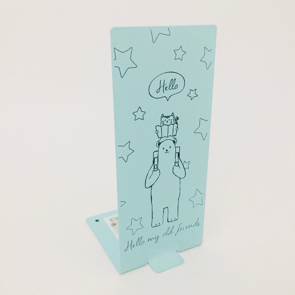 Light Blue Bear and Cat Metal Book End From Daiso Japan